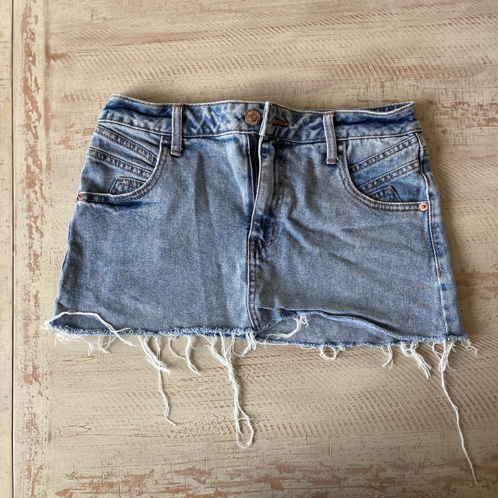 cutoff jean mini skirt